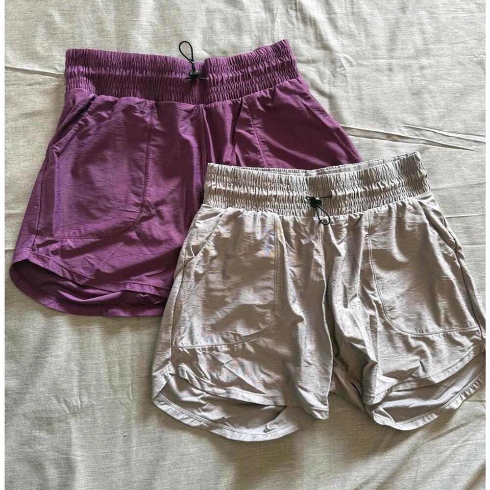 Women’s Athletic Shorts — Plum and Light Gray — Unbranded